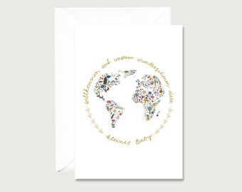 Tarjeta de nacimiento "Bienvenidos a nuestro hermoso mundo" B_12 - tarjeta plegable | Collage colorido | nacimiento | Bebé | Ilustración || CORAZÓN Y PAPEL