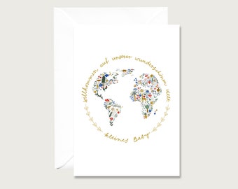 Birth card "Welcome to our beautiful world" B_12 - folding card | Colorful collage | birth | Baby | Illustration || HEART & PAPER