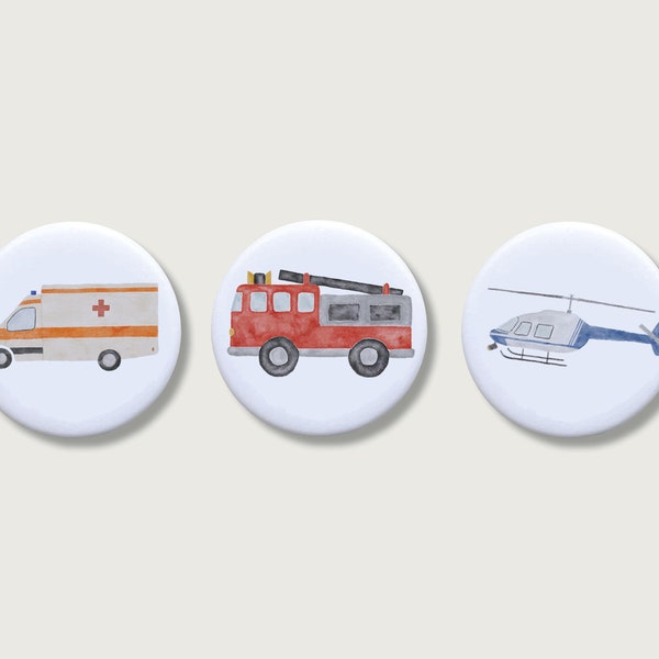 Magnete 3er Set "Fahrzeuge" | Magnet für Kinder | Rettungsfahrzeuge | Polizei | Feuerwehr | Button | Buben | Jungs | Junge || HERZ & PAPIER