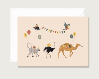 Geburtstagskarte "Geburtstagskarawane" G_28 - Klappkarte zum Geburtstag | Illustration | Party | Geburtstagsfeier | Feier || HERZ & PAPIER