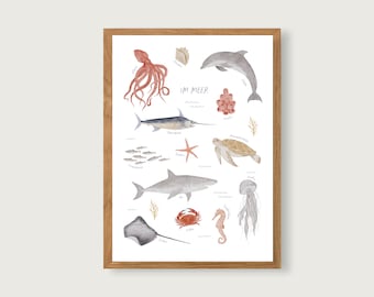 Poster "In the Sea" - Marine Animals | Print | Children's room | Art Print A3 | Fish | Jellyfish | Children | Nature | Illustration || HEART & PAPER