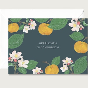 Neutrale Karte "Apfel-Blüte" N_15 - Klappkarte | Blumen | Blätter  | Apfel | Floral || HERZ & PAPIER