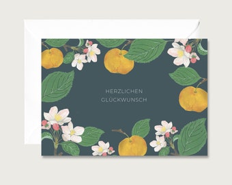 Carte neutre "Apple Blossom" N_15 - carte pliante | fleurs | feuilles | pomme | Florale || COEUR & PAPIER