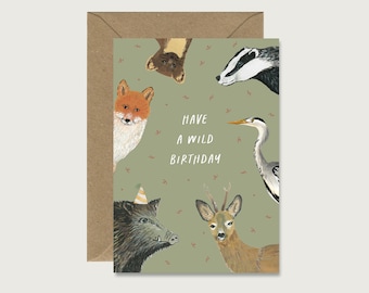 Verjaardagskaart "Wild Birthday" G_39 - vouwkaart verjaardag | Dieren | Partij | verjaardagsfeestje | Kinderen | Bosdieren | || HART & PAPIER