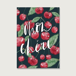 Carte postale "Mon Chéri" P_46 | cerise | Amour | Amour | Saint-Valentin | Lettrage | Aquarelle | Illustration | succursales | Florale || COEUR & PAPIER