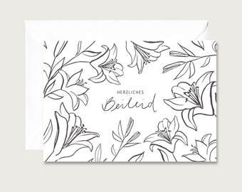 Mourning card "Heartfelt condolences - Lilies" T_08 - Folding card | Lettering | Mourning | Funeral | Condolence card | Flowers || HEART & PAPER