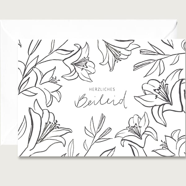 Trauerkarte "Herzliches Beileid - Lilien" T_08 - Klappkarte | Lettering | Trauer | Beerdigung | Beileidskarte | Blumen || HERZ & PAPIER