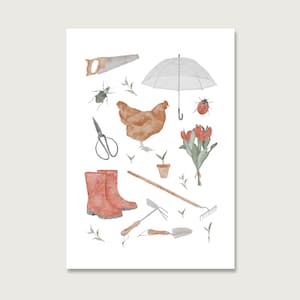 Cartão postal do "colagem jardim" P_72 | Decoração | Sol | flores | Jardim | Primavera | Galinhas | jardinagem || CORAÇÃO E PAPEL