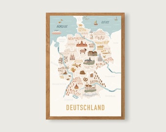 Poster Germany A3 | Print | Children's poster | Children's room | Child | Baby | Illustration | Learning poster | Decoration || HERZ & PAPIER