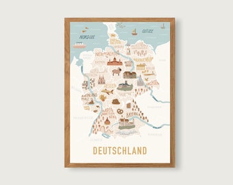 Poster Deutschland A3 | Print | Kinderposter | Kinderzimmer | Kind | Baby | Illustration | Lernposter | Deko || HERZ & PAPIER