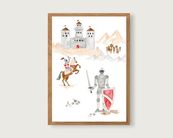 Poster "Knight" | Print | Children's poster | Art print | Children's room | Child | Knight | Knight's castle || HEART & PAPER
