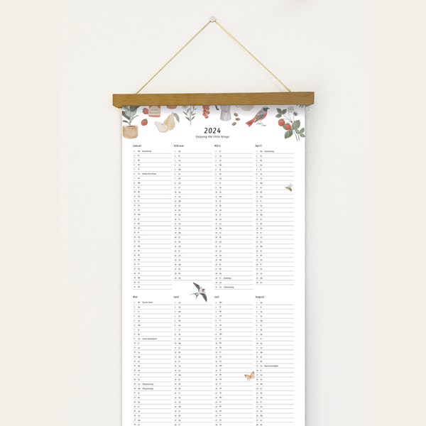 Jaarkalender 2024 jaaroverzicht | Wandkalender | Jaarplanner lang met vakantie || HARTenPAPIER