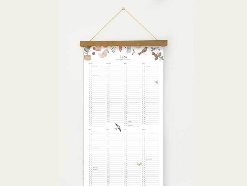 Annual calendar 2024 annual overview Wall calendar Long annual planner with holidays HERZundPAPIER image 1