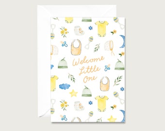Birth card "Welcome little one" B_21 - Folding card | Pattern | Collage | Baby | Neutral || HEART & PAPER