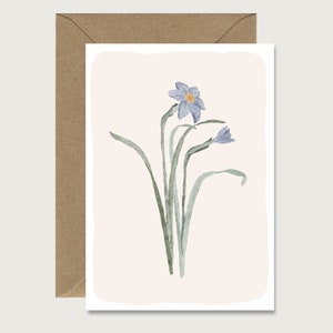 Neutrale Karte "Blume" blau" N_19 - Klappkarte | Blumen | Blätter | Blümchen | Floral | Schlüsselblume  Geburtstag || HERZ & PAPIER