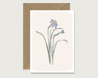 Neutral card "Flower" blue" N_19 - folding card | Flowers | Leaves | Flowers | Floral | Cowslip Birthday || HEART & PAPER