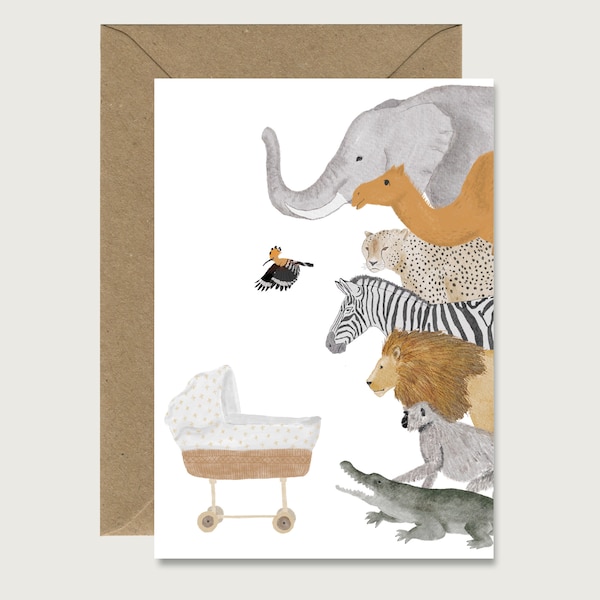 Birth card "Hotly expected" B_16 - folding card | Watercolor | Illustration || bird | Animals | Baby | Neutral || HEART & PAPER