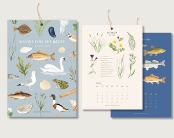 Calendar 2025 - Diversity around water | Monthly calendar | Wall calendar | Sea | Bodies of water | Water | Nature | Illustration|| HEART & PAPIER