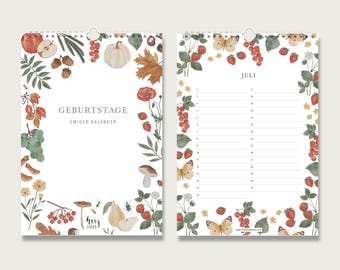 Verjaardagskalender - Natuur rondom - A4 verjaardagskalender | Eeuwigdurende kalender | Eeuwigdurende kalender
