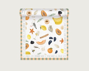 Table runner "Dolce Vita" in linen blend 45 × 140 cm | Lemons | Holiday | Italy | Summer || HERZundPAPIER