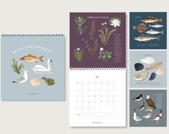 Calendar 2024 - Diversity around water | Monthly calendar | Wall calendar | sea | waters | water | Nature | Illustration|| HEART & PAPER