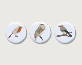 Set of 3 "Birds" Magnets | Magnets for children | Animals | Forest | Girls | Buttons | Boys | Boys || HEART & PAPER
