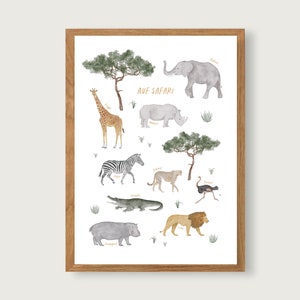 Poster "On Safari" - Animali africani |  cameretta | per bambini Stampa d'arte A3 | Africa | | Lion | di ghepardo bambini | Natura | Illustrazione || CUORE & CARTA
