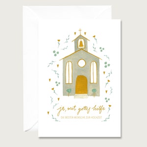 Partecipazione di nozze "Chiesa" H_13 - biglietto pieghevole per il matrimonio | Illustrazione | Guazzo | Chiesa | Cerimonia di nozze || CUORE E CARTA