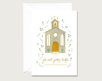 Hochzeitskarte "Kirche" H_13 - Klappkarte zur Hochzeit | Illustration | Gouache | Kirche | Trauung || HERZ & PAPIER