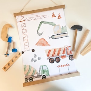 Poster Baustelle A3 | Print | Kinderposter | Kunstdruck | Kinderzimmer | Kind | Baby | Illustration | Fahrzeuge | Bagger || HERZ & PAPIER