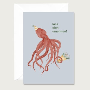 Carte d'anniversaire "Laisse-moi te serrer dans mes bras" G_42 - Carte pliante pour un anniversaire | poulpe | calmar | aquarelle || COEUR ET PAPIER