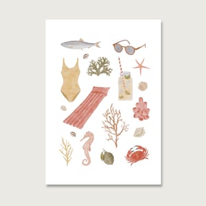 Postkarte | "Meer Collage" P_73 | Deko | Sonne | Blumen | Strand  Urlaub | Sommer || HERZ & PAPIER