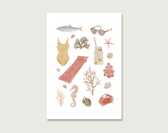 Postcard | "Sea Collage" P_73 | Decoration | Sun | Flowers | Beach Holiday | Summer || HEART & PAPIER