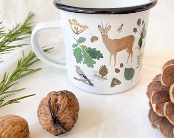 Enamel cup forest | Mug | Mushrooms { Nature | Pattern | Watercolor | Watercolor | forest | Children | Forest animals | trees | Leaves || HEART & PAPER