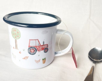 Enamel mug farm | Mug | Children's mug | Cow | Tractor | Bulldog | Watercolor | Water color || HERZ & PAPIER