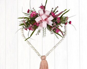 Valentine Wreath, Valentine Heart Wreath, Valentine Door Wreath, Valentine Heart Door Hanger, Valentine Decor, Wood Bead Heart Hanger