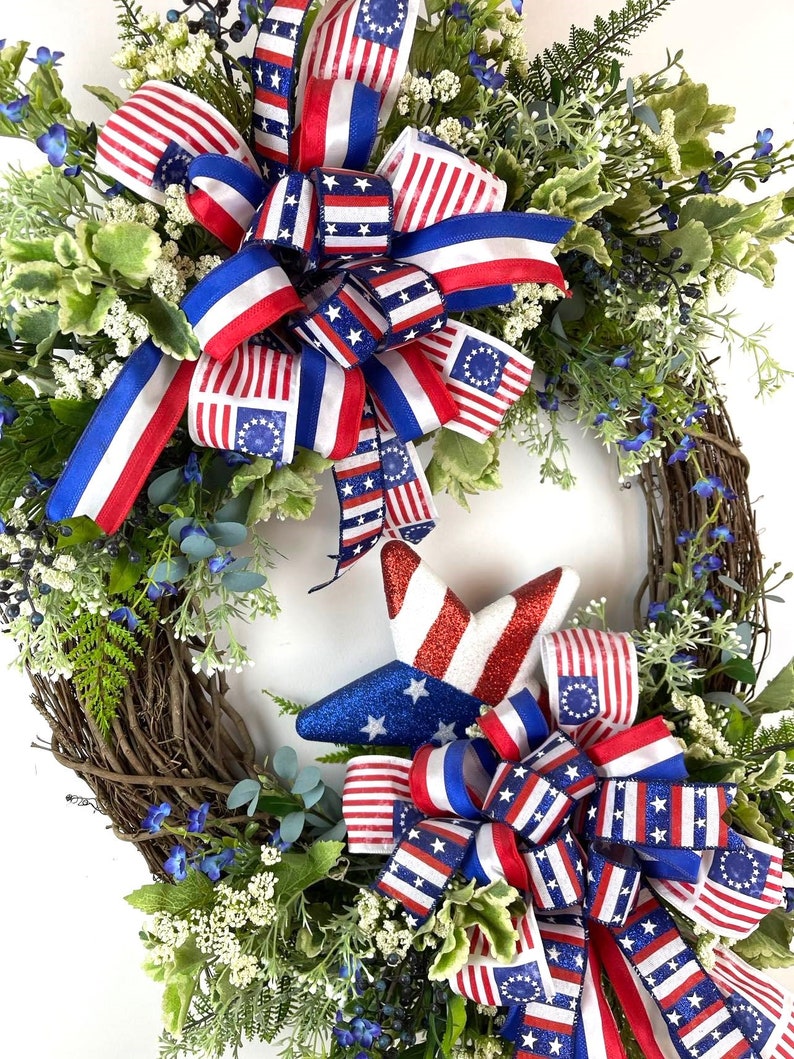 Americana Wreath, 4th of July Wreath, Red White & Blue Wreath, Summer Wreath, Patriotic Wreath, Memorial Day Wreath, Veterans Day Wreath image 5