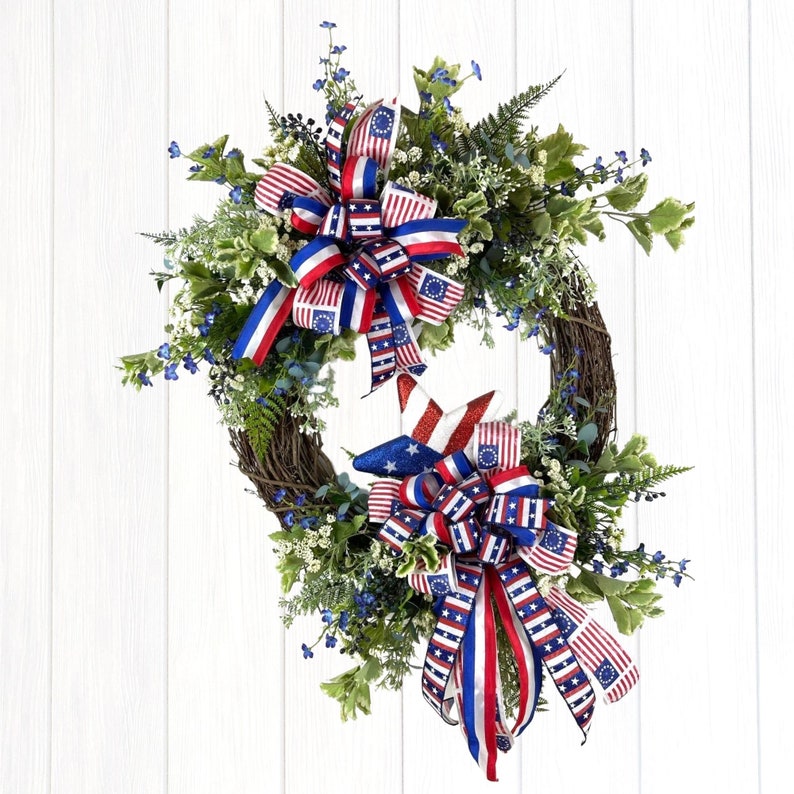 Americana Wreath, 4th of July Wreath, Red White & Blue Wreath, Summer Wreath, Patriotic Wreath, Memorial Day Wreath, Veterans Day Wreath image 1
