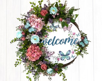 Summer Wreath, Spring Wreath, Everyday Wreath, Welcome Wreath, Summer Door Wreath, Butterfly Welcome Wreath, Front Door Wreath