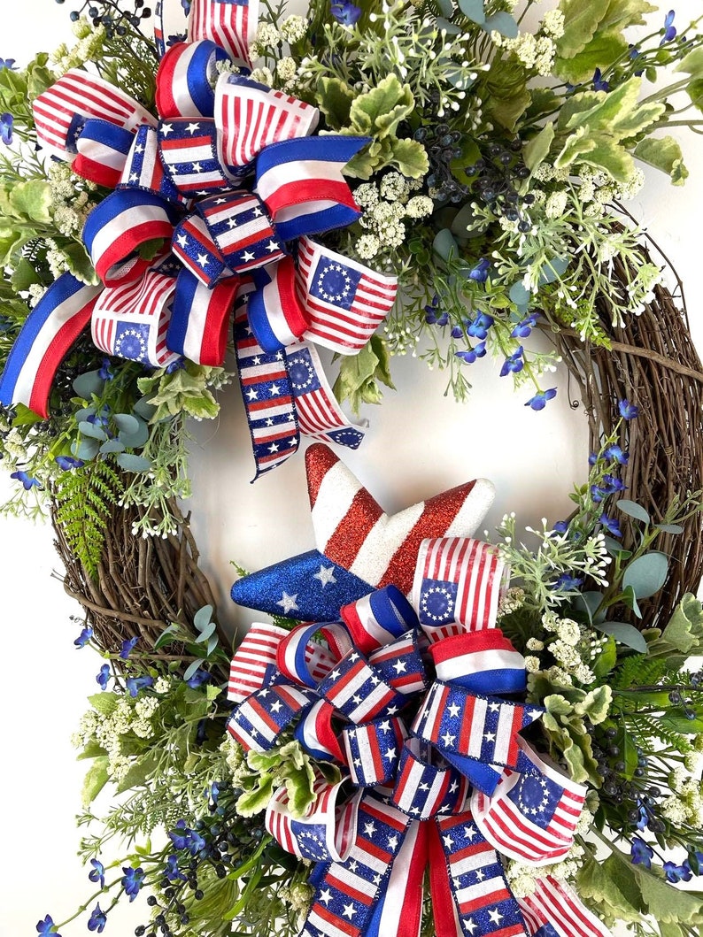 Americana Wreath, 4th of July Wreath, Red White & Blue Wreath, Summer Wreath, Patriotic Wreath, Memorial Day Wreath, Veterans Day Wreath image 4