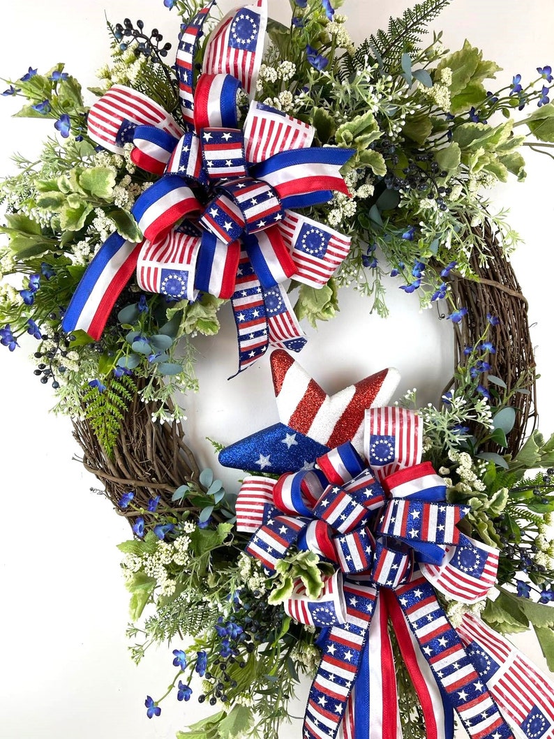 Americana Wreath, 4th of July Wreath, Red White & Blue Wreath, Summer Wreath, Patriotic Wreath, Memorial Day Wreath, Veterans Day Wreath image 3