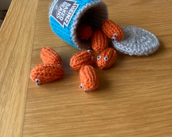 Hand knitted can of baked beans