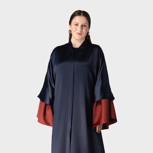 Blue Satin Open Abaya