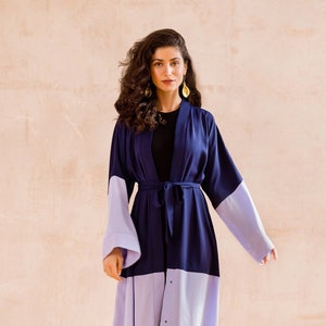 Blue Plain Open Abaya with Belt