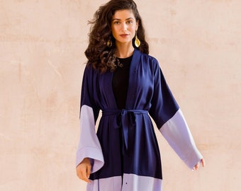 Blue Plain Open Abaya with Belt