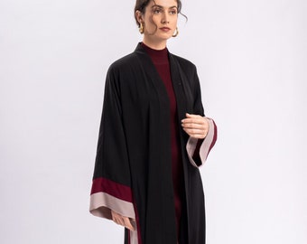 Black Stripe Open Abaya