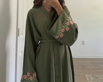 Embroidered Sage Green Abaya