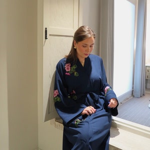 Navy Blue Floral Abaya