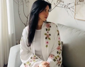 White Floral Abaya