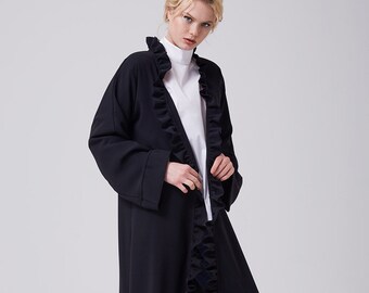Open abaya met zwarte franje